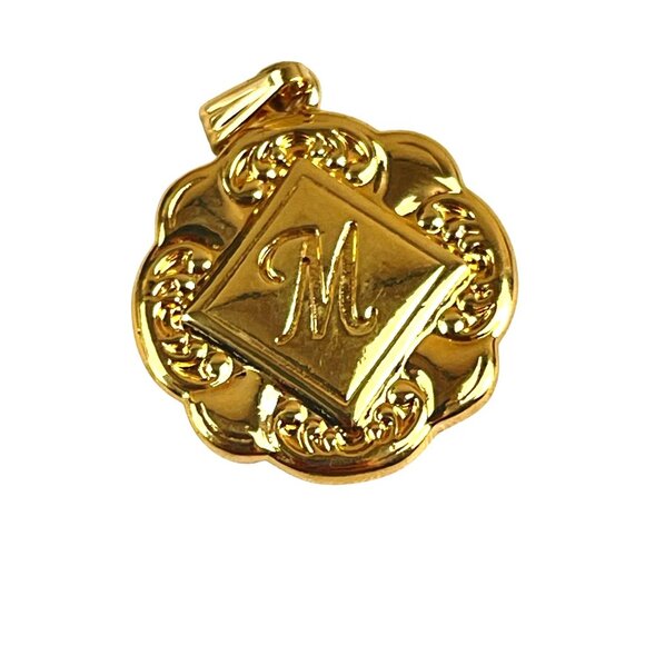 Avon Sparkle Pendant Initial M 1988 Gold-Tone Pendant With Ornate Diamond-Shaped - Picture 7 of 7